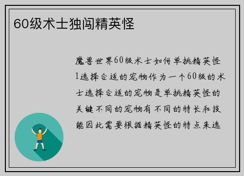 60级术士独闯精英怪