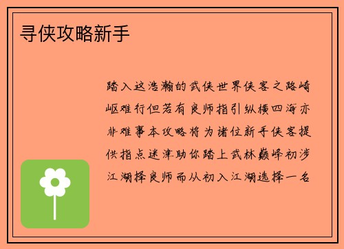 寻侠攻略新手